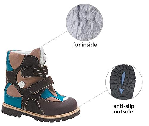 Orthopedic Boots Autumn Winter Outdoor Shoes High Top Two Fasteners Baby Toddler Kids Boys Girls Brown/Turquoise