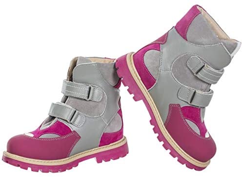 Orthopedic Boots Autumn Winter Outdoor Shoes High Top Two Fasteners Baby Toddler Kids Boys Girls Gray/Pink