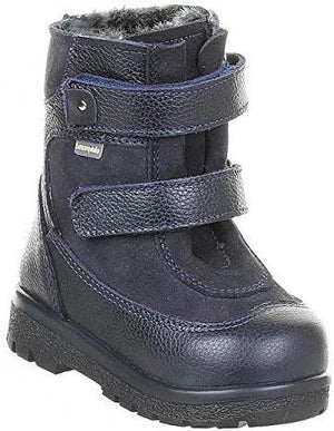 Boots 14-654 Dark Blue Autumn Winter Outdoor Shoes for Boys and Girls - Genuine Leather - Natural Fur