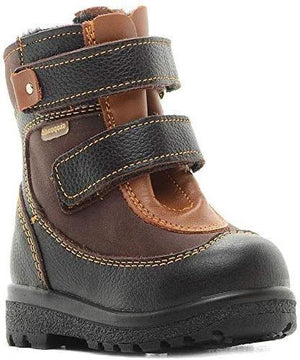 Boots 14-654 Brown Autumn Winter Outdoor Shoes for Boys and Girls - Genuine Leather - Natural Fur